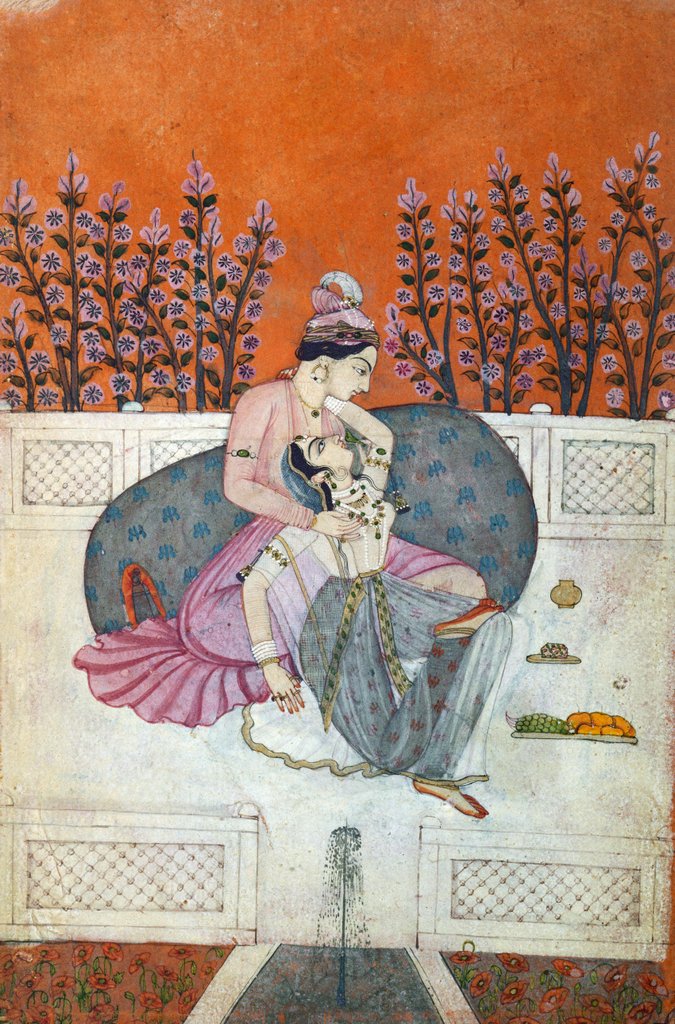 Detail of Lovers on a terrace. Guler, India, early 19th century by Unknown