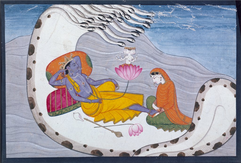 Detail of Vishnu and Lakshmi on The Great Snake. India, late 19th century by Unknown