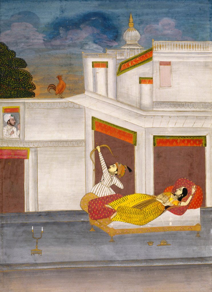 Detail of Lover shooting at a cock, herald of the dawn. India, late 18th century by Unknown