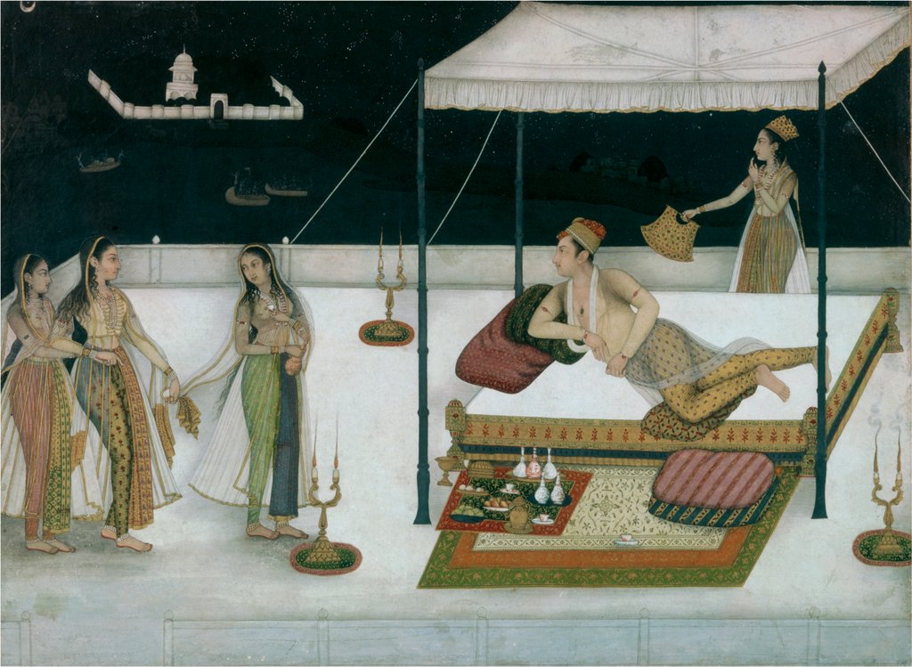 Detail of Prince Murad receiving a lady at night. India, Mughal period, 1680-90 by Unknown