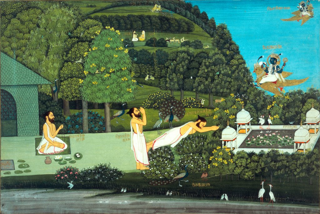 Detail of An ashram by a river. Jaipur, Rajasthan, India, 19th century by Unknown