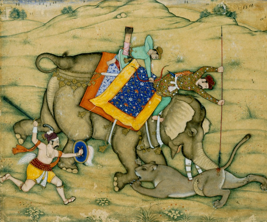 Detail of A Mughal Prince spearing a lioness. India, 1605 by Unknown