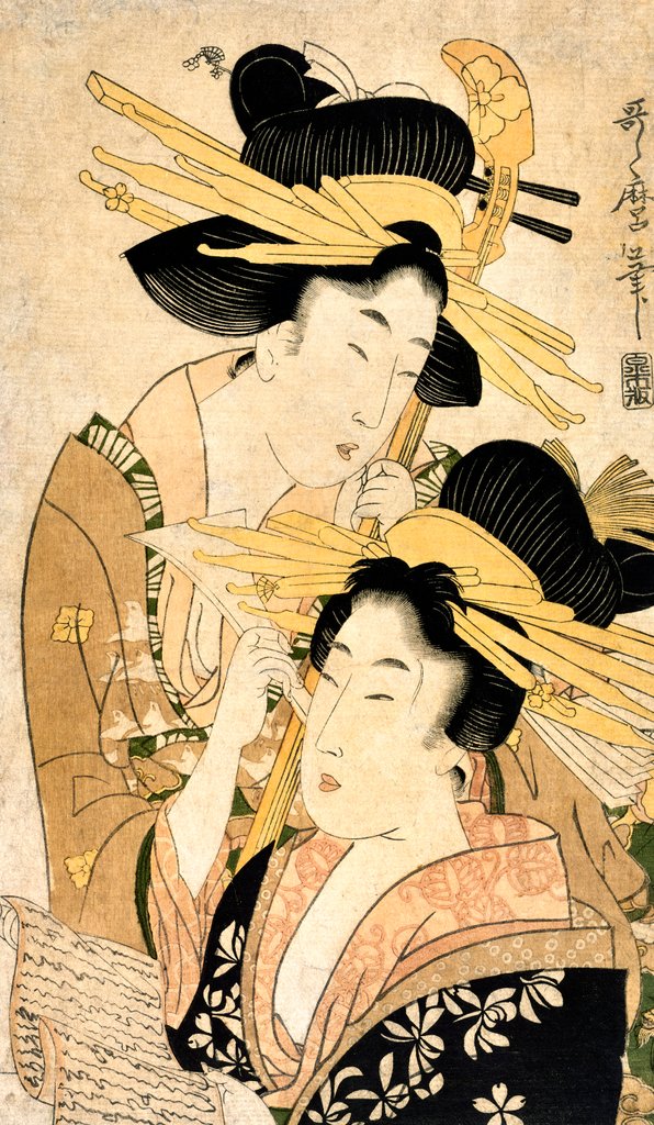 Detail of Two courtesans by Kitagawa Utamaro