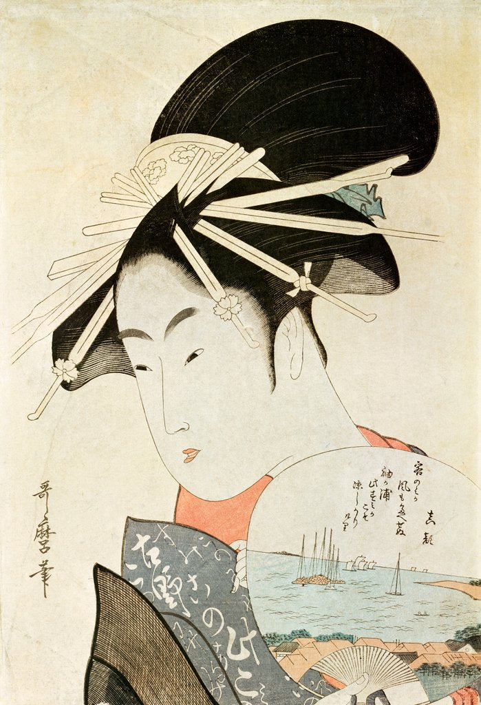 Detail of Courtesan with a fan by Kitagawa Utamaro