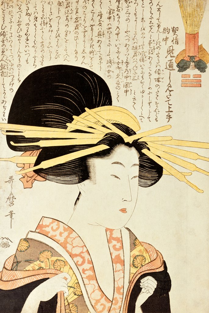Detail of Courtesan and Inscription by Kitagawa Utamaro