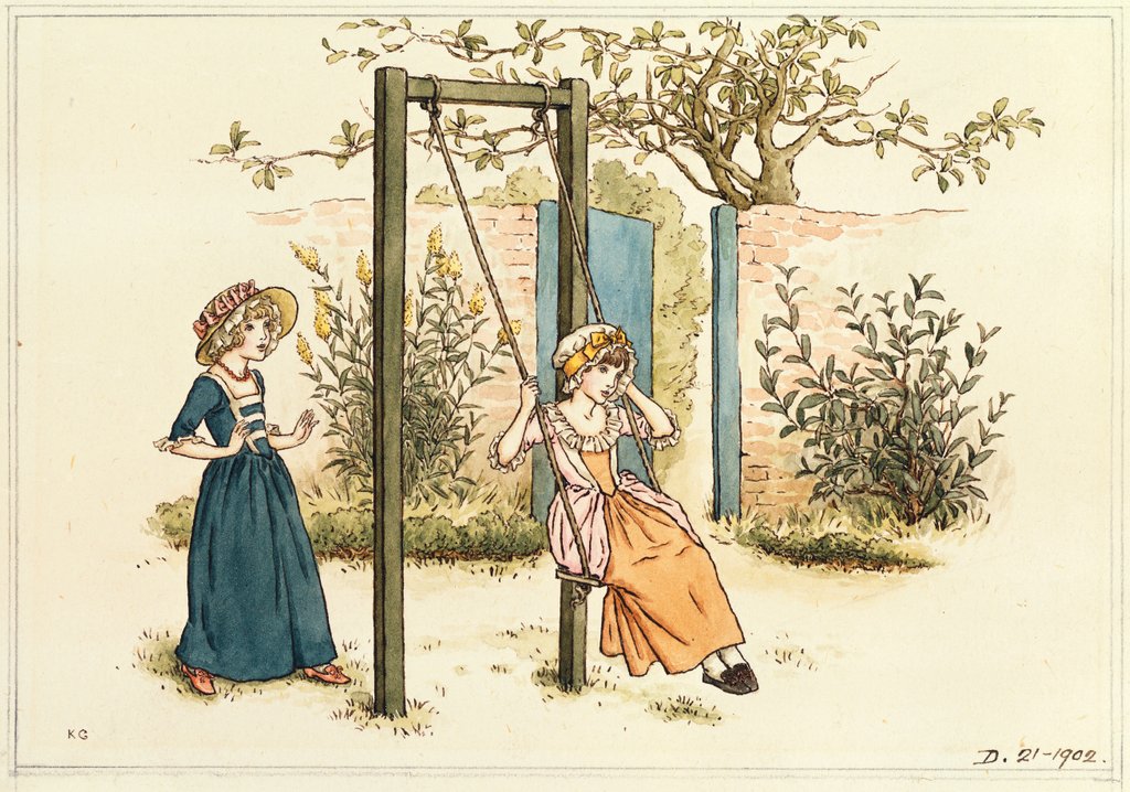 Detail of Two girls, one on a swing by Kate Greenaway