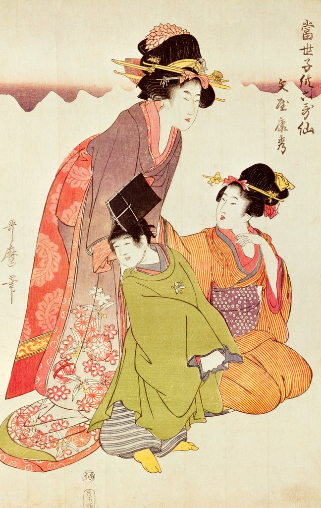 Detail of Courtesan, Attendant and Child by Kitagawa Utamaro