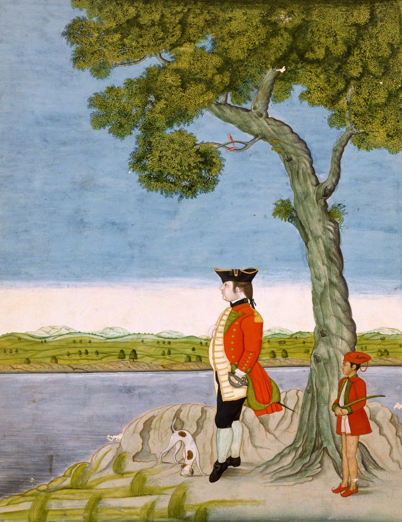 Detail of European Officer standing under a tree by a river. Murshidabad, India, late 18th century by Unknown