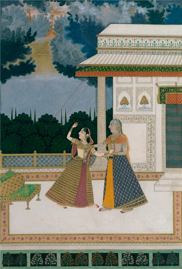Detail of Girl & old woman take refuge from a storm. India, Mughal period, late 18th century by Unknown