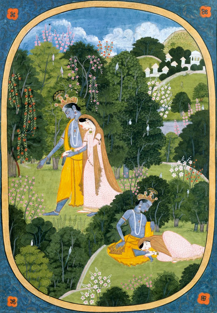 Detail of Radha and Krishna walking in a grove. Punjab Hills, India, 1810-12 by Unknown