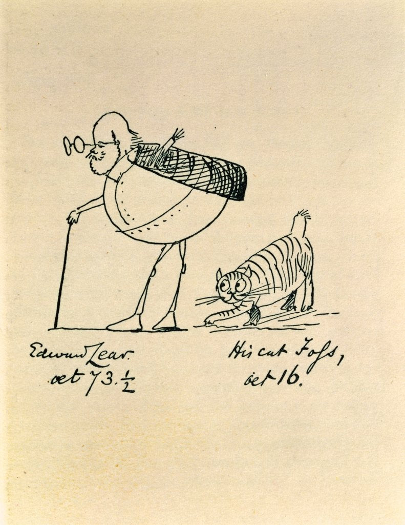 Detail of Edward Lear at 73 and a half & his cat Tofs at 16, Edward Lear, England, 19th century by Edward Lear