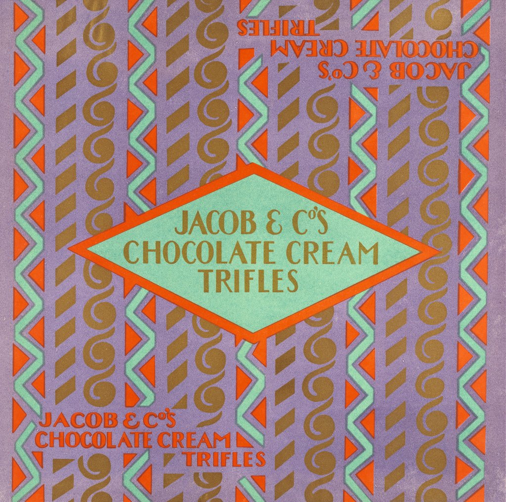 Detail of Box label for Jacob & Co's Chocolate Cream Trifles by Unknown
