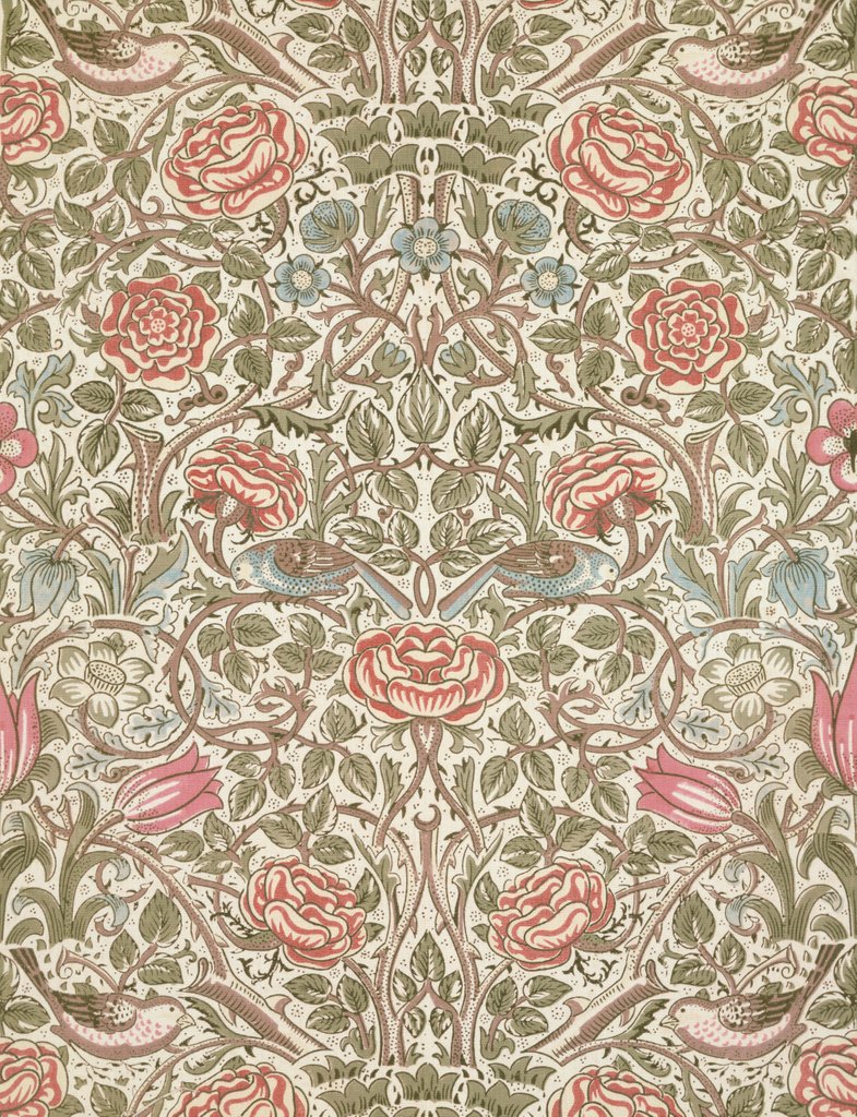 Detail of Rose furnishing fabric by William Morris