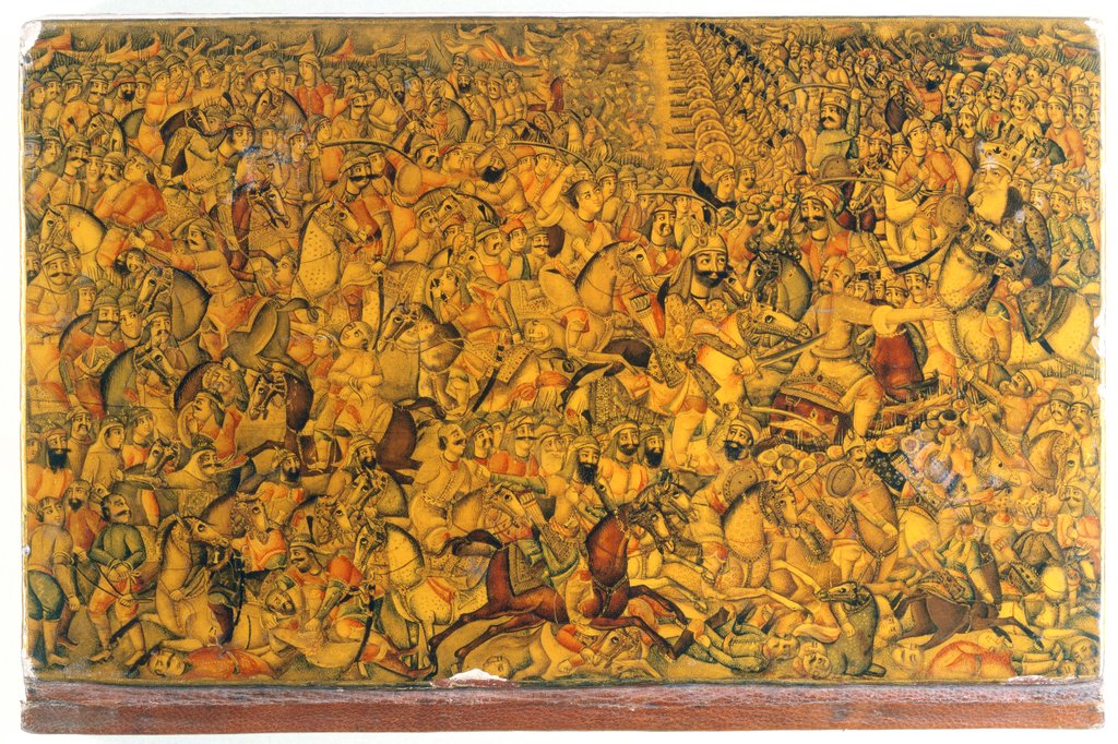 Detail of Battle scene depicted on a book cover. Persia, 1739 by Anonymous