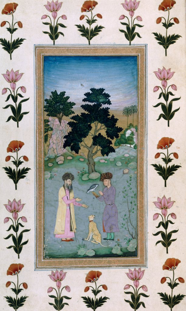 Detail of A Falconer with a companion and a cheetah, India, early 17th century by Unknown