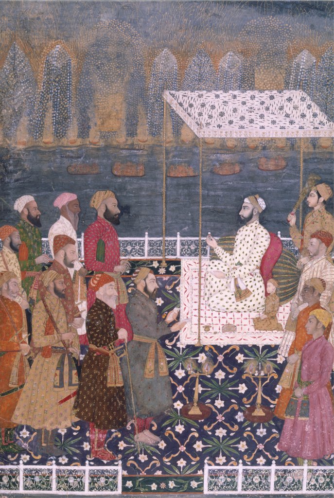 Detail of Nawab holding a durbar during a fireworks display. India, early 18th century by Unknown