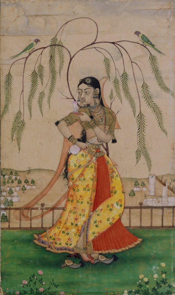Detail of Girl holding cup and flask. Deccan, India, 18th century by Unknown