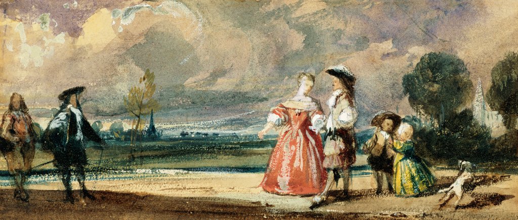 Detail of Figures Meeting on a Terrace by Richard Parkes Bonington