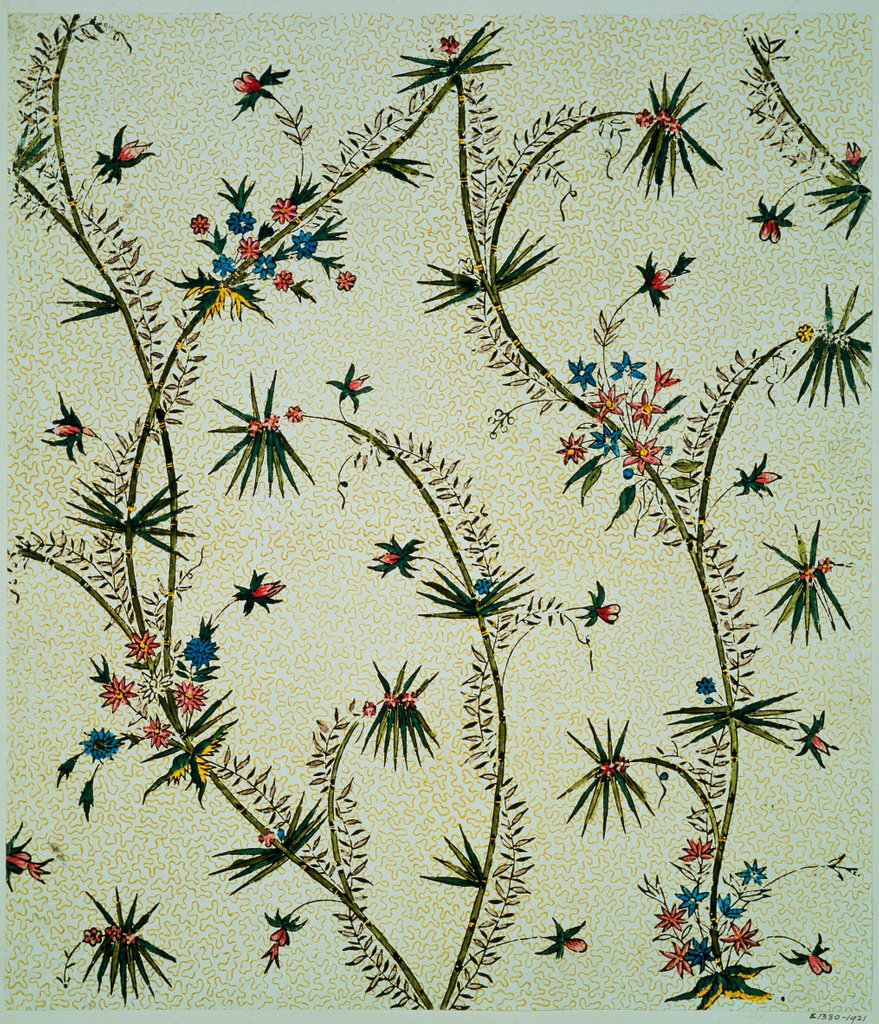 Detail of Paper pattern of printed textiles. England, late 18th century by Francis Sylvester Walker