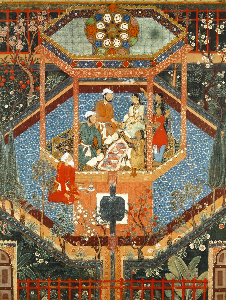 Detail of Hamsa's son Rustum with his mistress Mihr Afruz. India, mid-16th century by Unknown