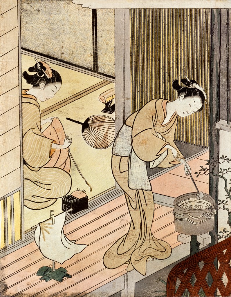 Detail of The Returning Sails of the Towel Rack from Zakishi by Suzuki Harunobu
