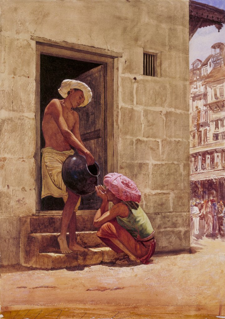 Detail of A Drink On The Way, a street scene in Bombay by John Griffiths