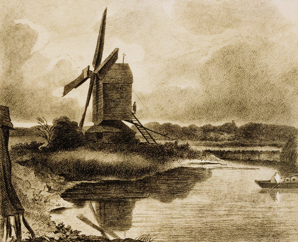 Detail of A Mill on the Banks of the River Stour, after John Constable. England, 18th-19th century by Unknown