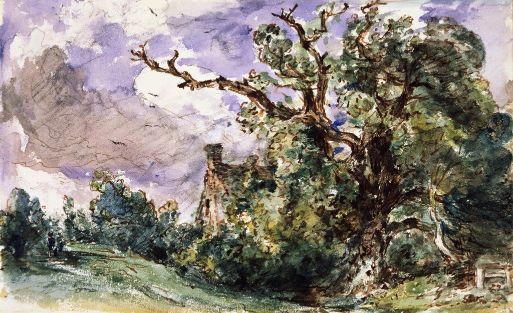 Detail of A cottage by a wood at Findon by John Constable