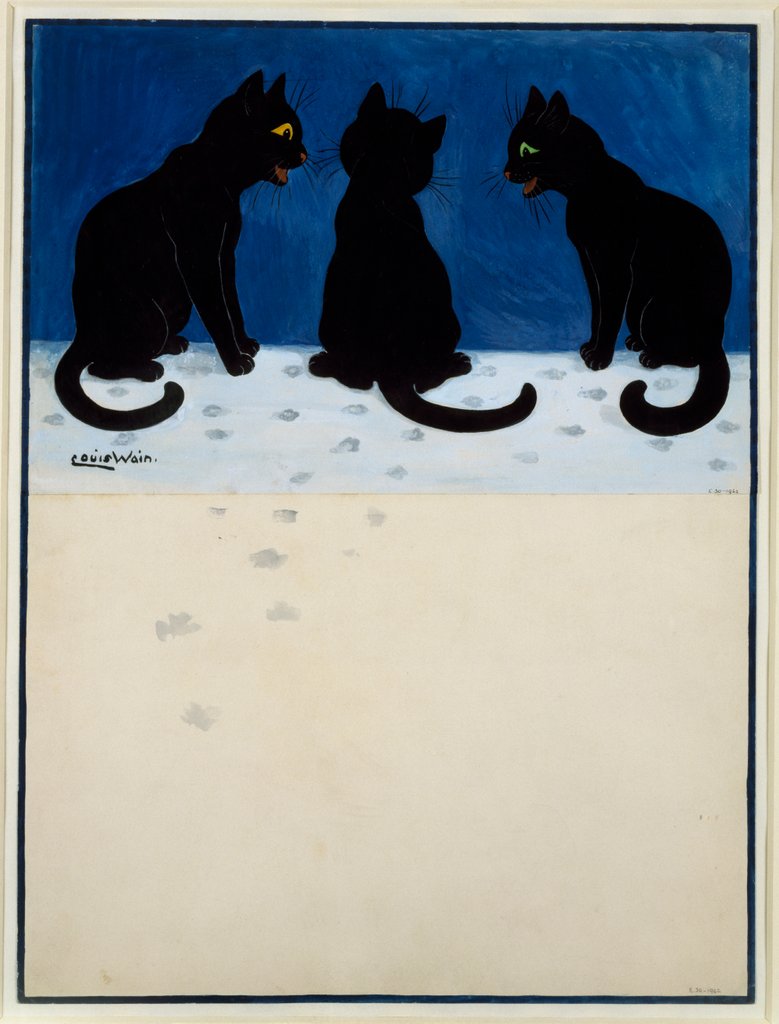 Detail of Three Black Cats in The Snow by Louis William Wain