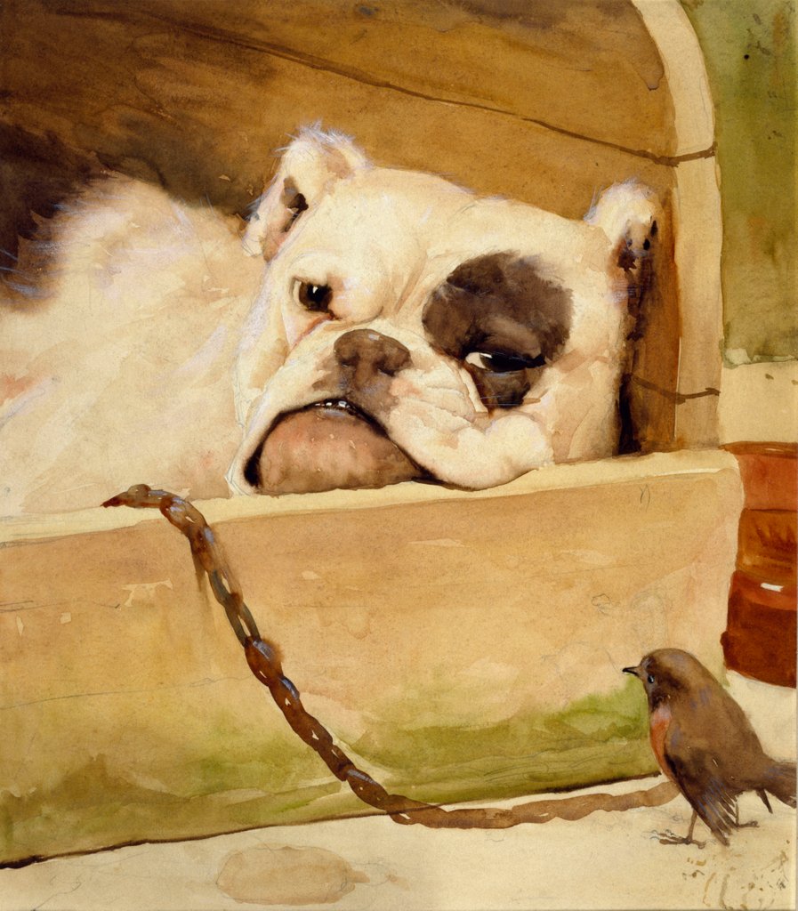 Detail of Bulldog and robin by Cecil Aldin