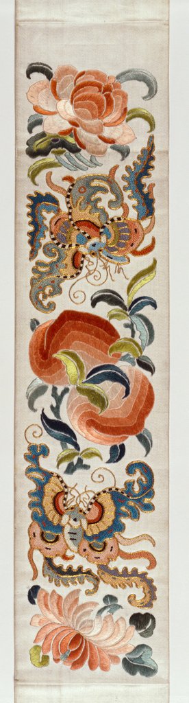 Detail of Sleeve band embroidered with peaches and butterflies. China, 19th century by Anonymous