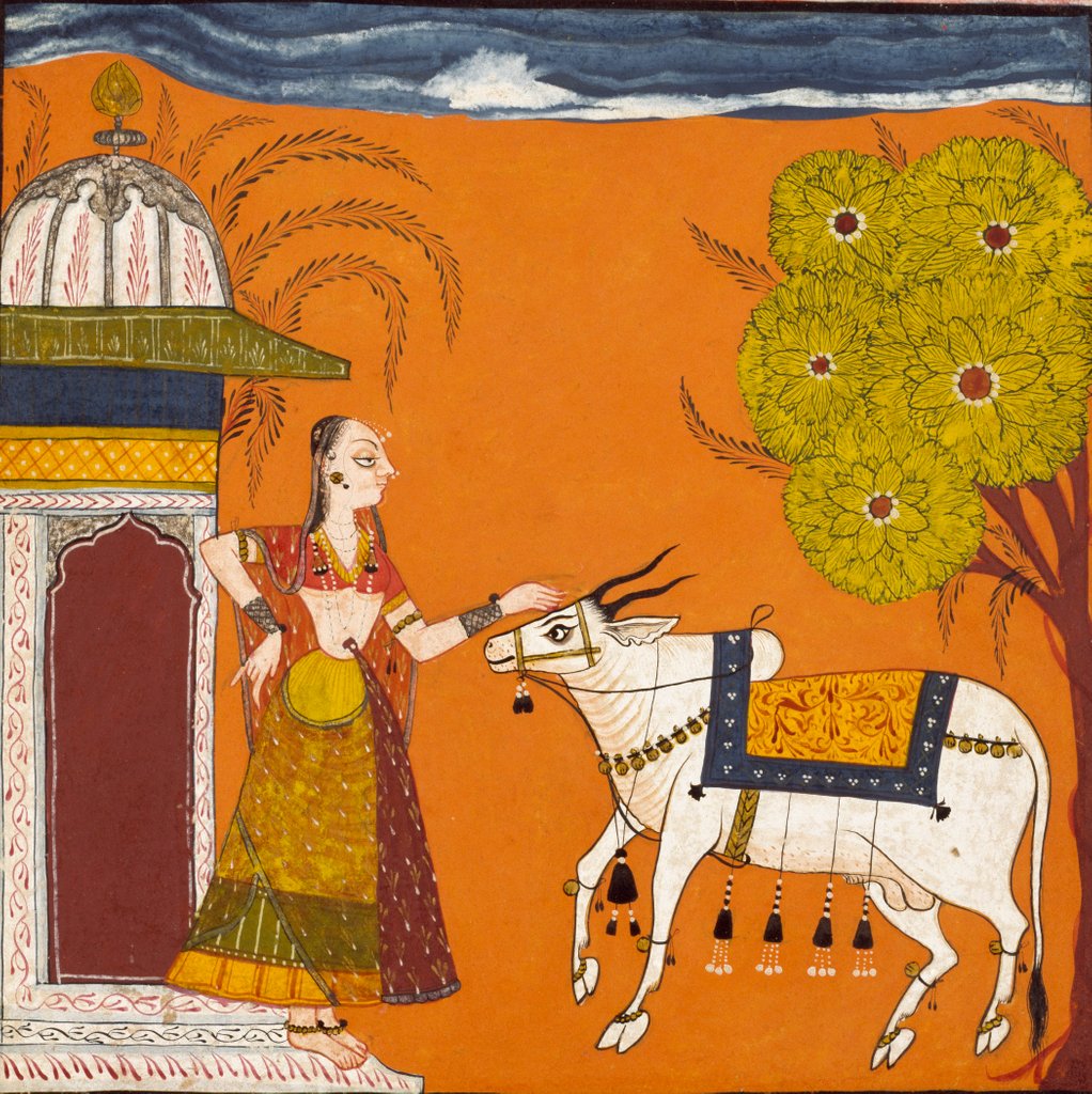 Detail of Lady stroking a bull by Unknown