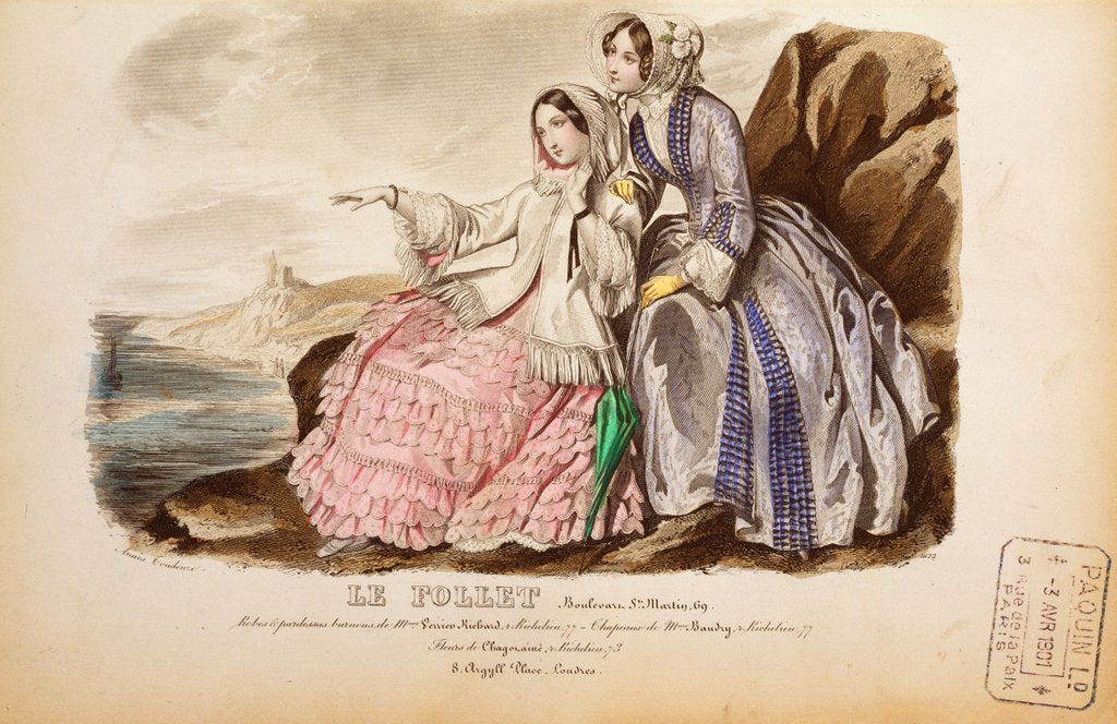 Detail of Two Women on Rocks, Le Follet, Journal du Grand Monde. France, 19th century by Anonymous