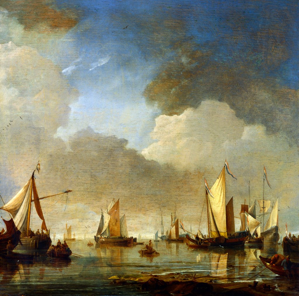 Detail of Large Ships and Boats in a Calm by Willem Van de Velde