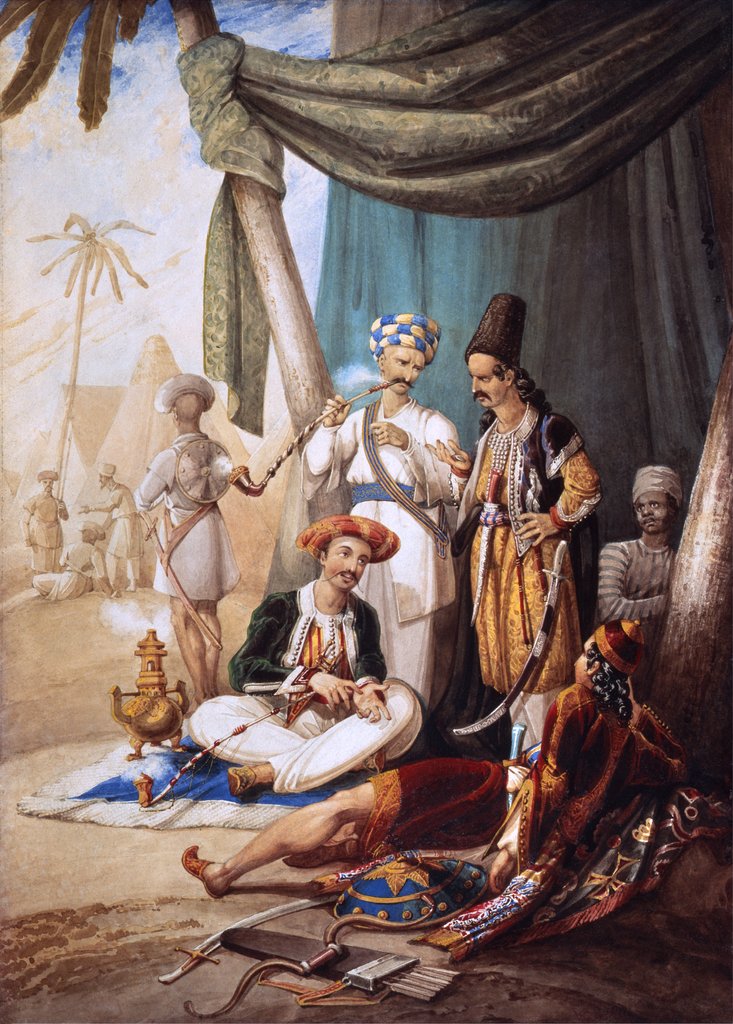Detail of Group of Eastern figures at the entrance to a tent by William Heath