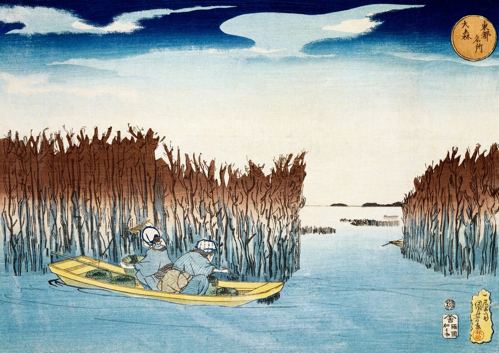 Detail of Seaweed Gathers at Omori by Utagawa Kuniyoshi