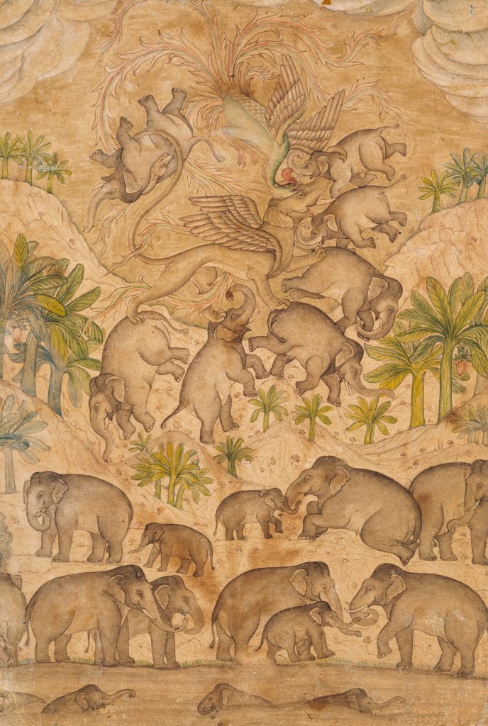 Detail of The mythical bird Smurgh, grasping elephants in its claws. India, mid-17th century by Unknown