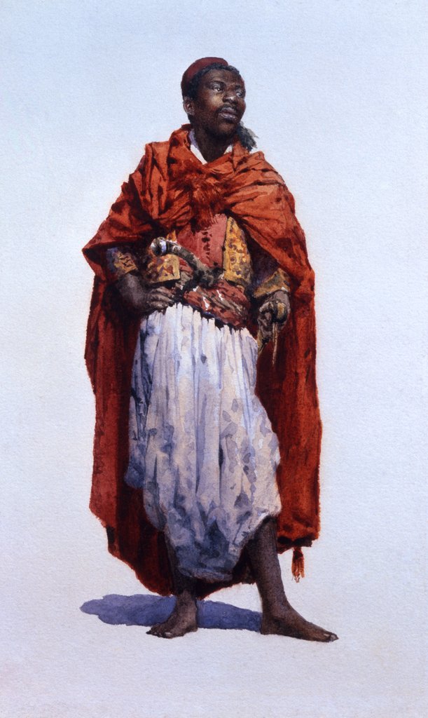 Detail of North African man in travelling costume by William Wiehe Collins