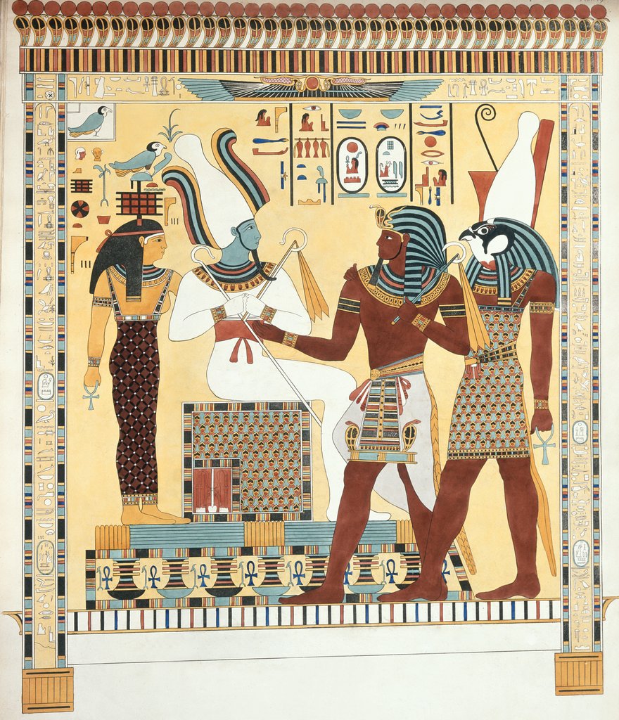 Detail of Seti I being conducted by Horus into the presence of Osiris. Luxor, Egypt, 19th century by Giovanni Battista Belzoni
