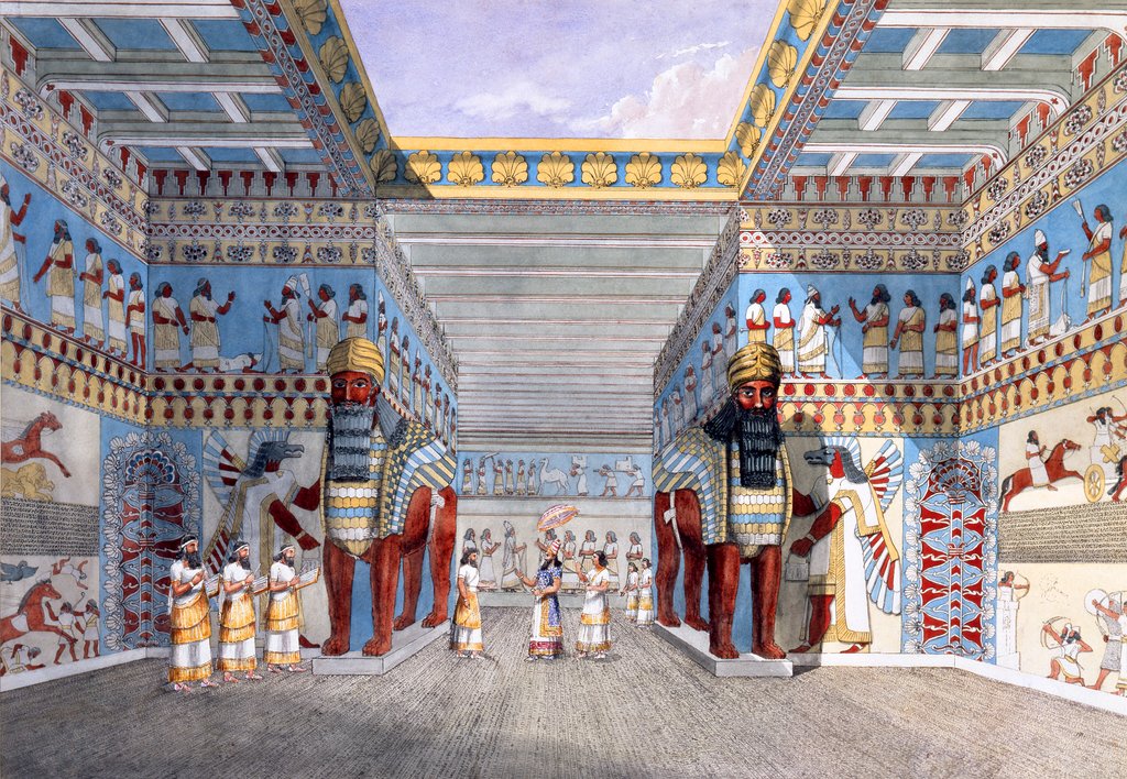 Detail of Reconstruction of the Throne Room in the palace of Ashurnasipal II at Nimrud, in Iraq by Austen Henry Layard