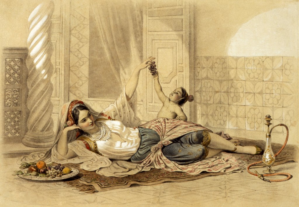 Detail of An Odalisque Playing With a Child by Félix Henri Emmanuel Philippoteaux