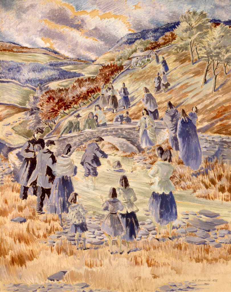 Detail of Baptism in the River Ceiriog, at Pontfadog, Denbighshire by Mildred Eldridge