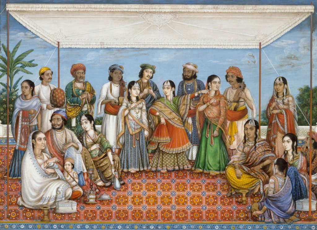 Detail of Group of dancing girls and musicians beneath a canopy by Unknown