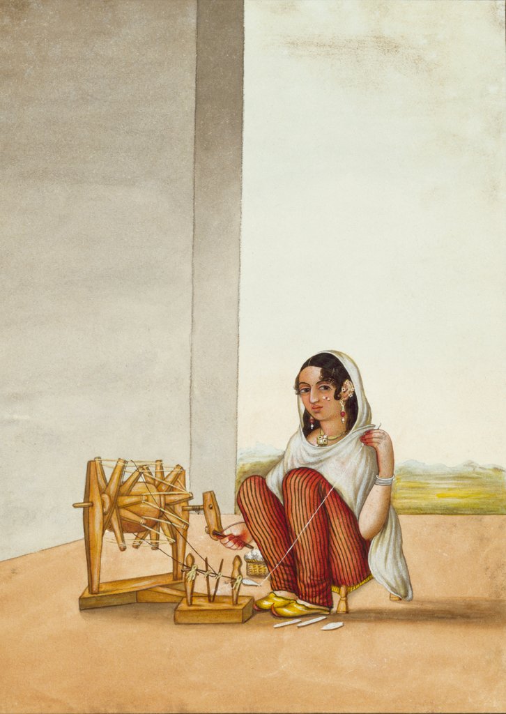 Detail of A woman spinning by Unknown