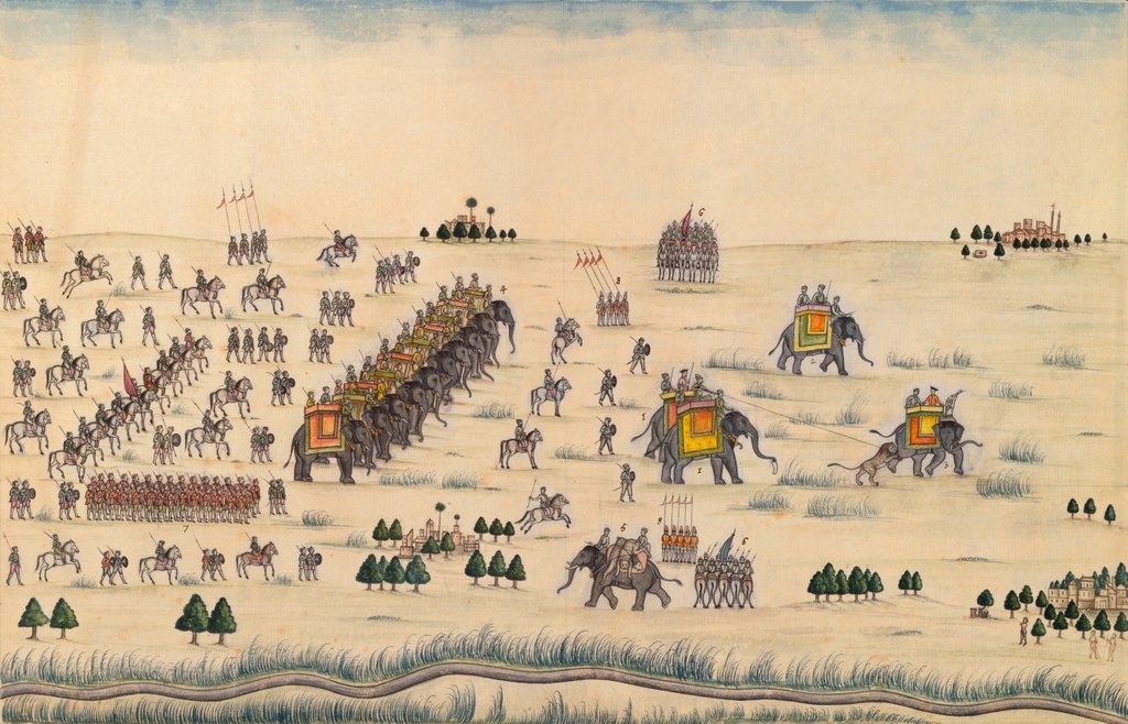 Detail of A tiger hunt with Nabob Shuja-ud-duala and Captain Harper present by Unknown
