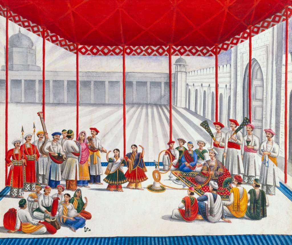 Detail of Entertaining a gentleman of Patna city by Shiva Lal