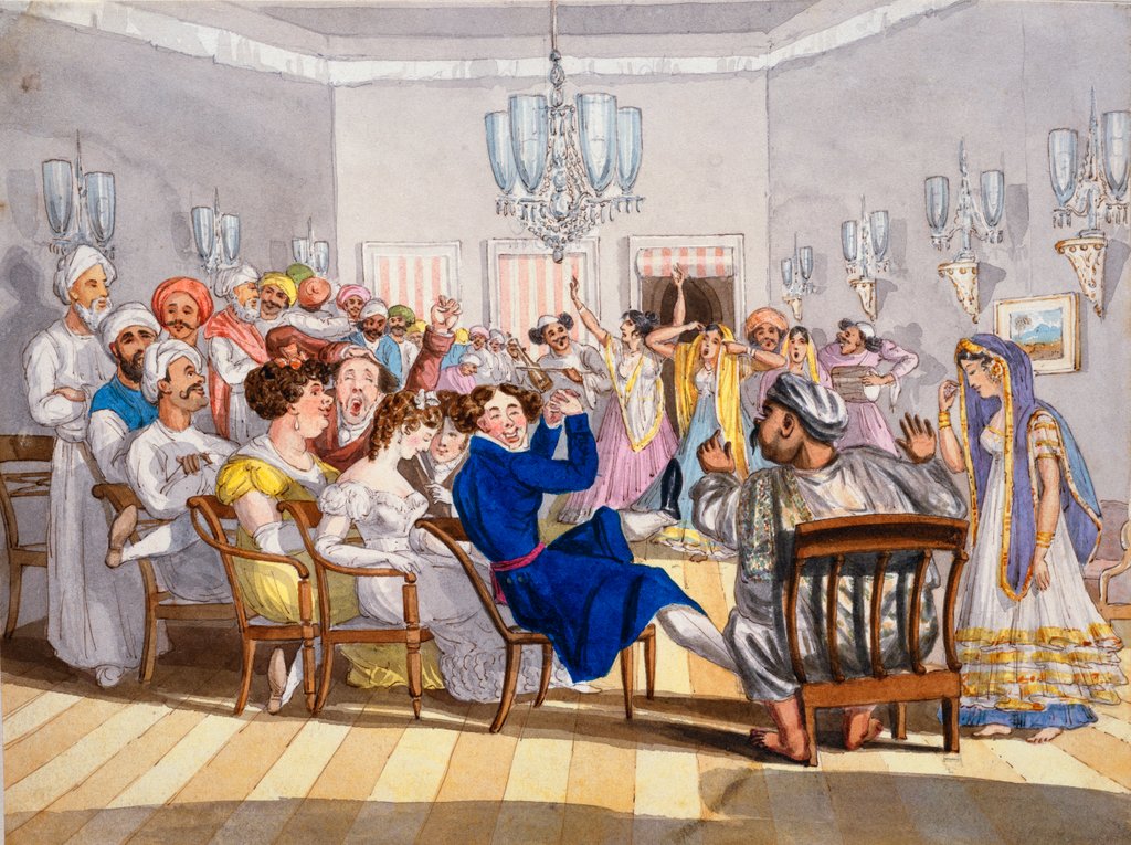Detail of Europeans at a party in Nob Kishen's House in Calcutta by Charles D'Oyly