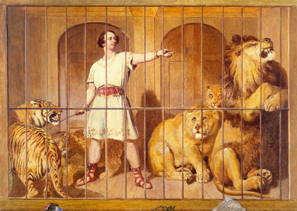 Detail of Mr Van Amburgh with trained lions and tigers. Europe, 18th-19th century by Anonymous