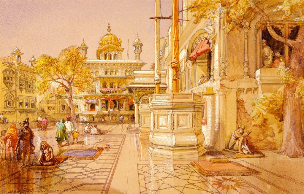 Detail of Akal Boonga at the Golden Temple at Amritsar by William Simpson