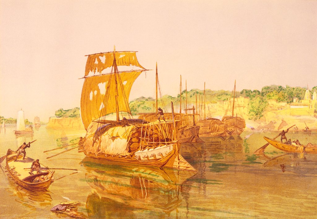 Detail of Cotton boats on the Ganges by William Simpson